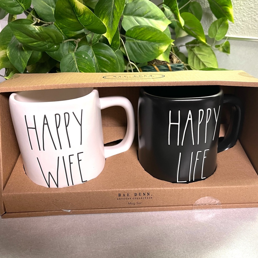 COPY - Rae Dunn Happy wife Happy life mugs set